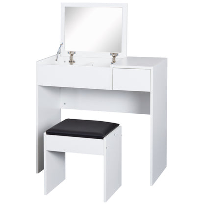 Makeup Vanity with Stool Makeup Table with Flip-Top Mirror and Storage Boxes 80x40x79 cm and 40x30x40 cm White