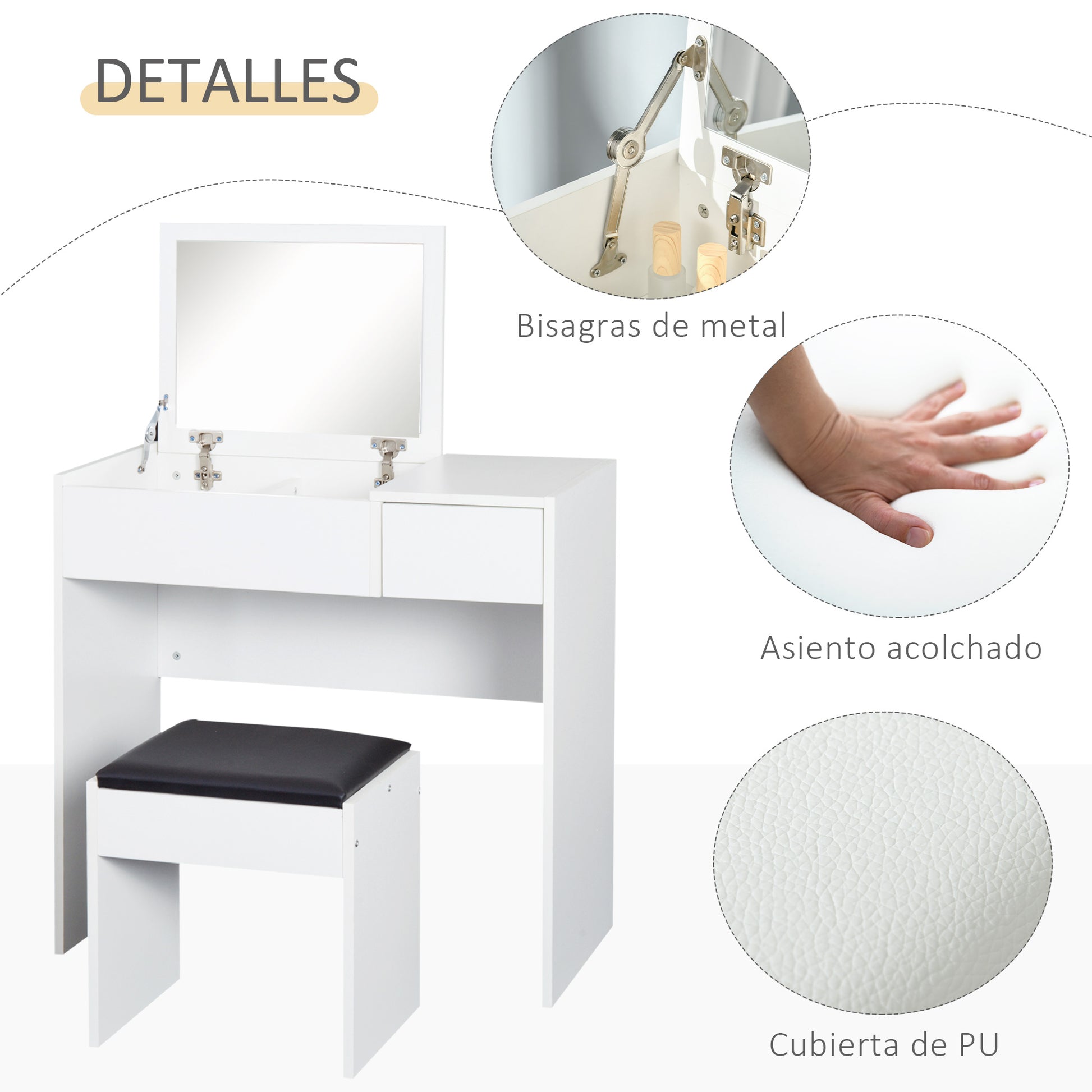 Makeup Vanity with Stool Makeup Table with Flip-Top Mirror and Storage Boxes 80x40x79 cm and 40x30x40 cm White