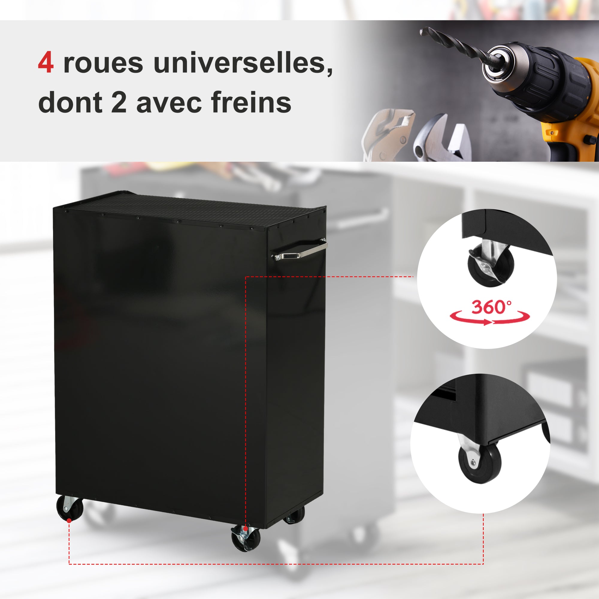 5-Drawer Steel Workshop Trolley – Lockable Mobile Tool Cart with EVA Drawer Liners, Red & Black