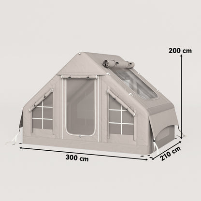 Inflatable Tent for 5–8 People — Quick Setup, 8000mm Waterproof & Windproof, Air Tent with Pump, Stove Jack, Roof Window, Scratch-Resistant Oxford Floor