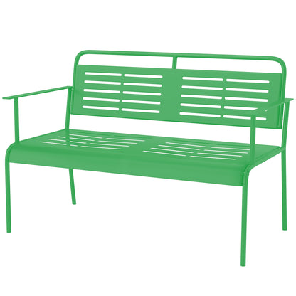 2-Seater Garden Bench Outdoor Bench in Steel with Armrests and Backrest for Balcony Terrace Patio Veranda Lawn, 121 x 64 x 84 cm, Green
