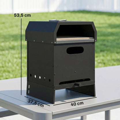 3-in-1 Outdoor Wood-Fired Pizza Oven, Stainless Steel 2-Tier Oven with Pizza Stone, Handles & Peel — Portable Patio Pizza Oven for Garden Parties