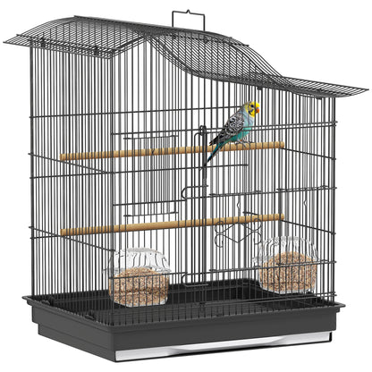 4-Access Bird Cage with 2 Bowls, 2 Perches & Removable Tray — Metal & Plastic, 18.7 x 14.2 x 21.5 in (47.5 x 36 x 54.5 cm) — Black