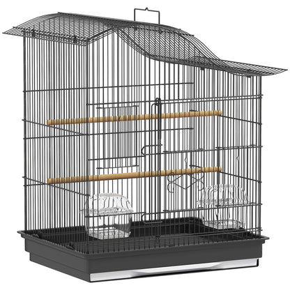 4-Access Bird Cage with 2 Bowls, 2 Perches & Removable Tray — Metal & Plastic, 18.7 x 14.2 x 21.5 in (47.5 x 36 x 54.5 cm) — Black