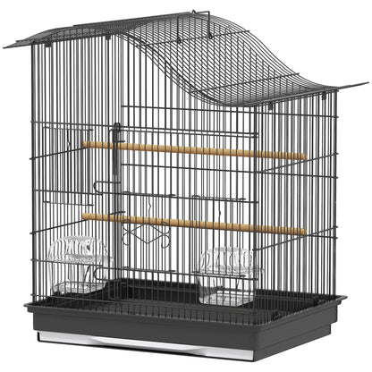 4-Access Bird Cage with 2 Bowls, 2 Perches & Removable Tray — Metal & Plastic, 18.7 x 14.2 x 21.5 in (47.5 x 36 x 54.5 cm) — Black