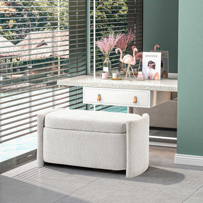 Bench, Bed Bench with Storage, Padded Bench with Lid, Teddy Velvet Look, Storage Chest, Chest Bench for Living Room, Bedroom, Cream, 105 x 44 x 45.5 cm