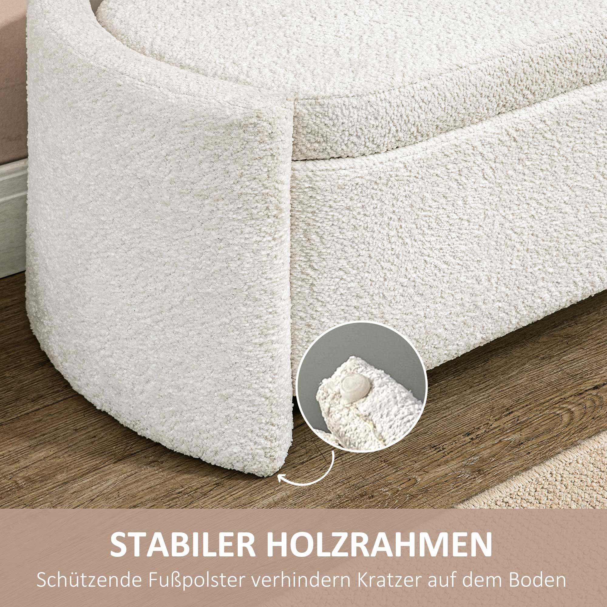 Bench, Bed Bench with Storage, Padded Bench with Lid, Teddy Velvet Look, Storage Chest, Chest Bench for Living Room, Bedroom, Cream, 105 x 44 x 45.5 cm