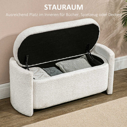 Bench, Bed Bench with Storage, Padded Bench with Lid, Teddy Velvet Look, Storage Chest, Chest Bench for Living Room, Bedroom, Cream, 105 x 44 x 45.5 cm