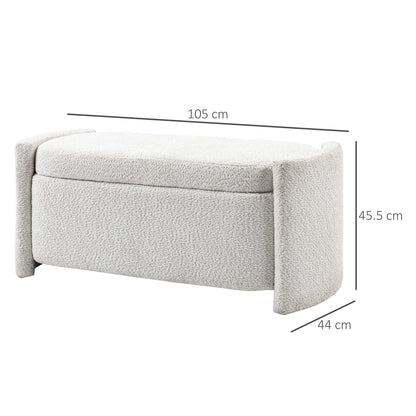 Bench, Bed Bench with Storage, Padded Bench with Lid, Teddy Velvet Look, Storage Chest, Chest Bench for Living Room, Bedroom, Cream, 105 x 44 x 45.5 cm