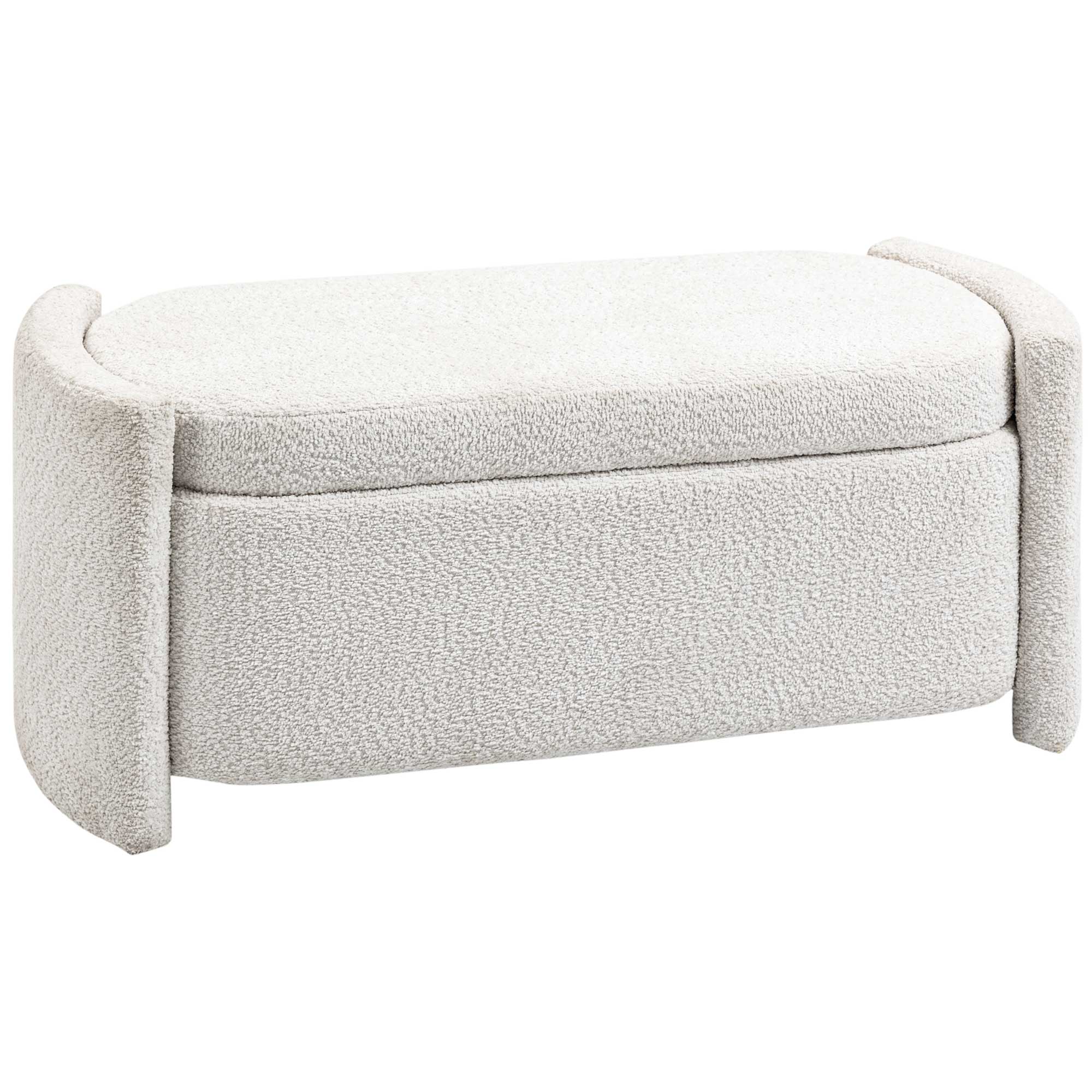 Bench, Bed Bench with Storage, Padded Bench with Lid, Teddy Velvet Look, Storage Chest, Chest Bench for Living Room, Bedroom, Cream, 105 x 44 x 45.5 cm