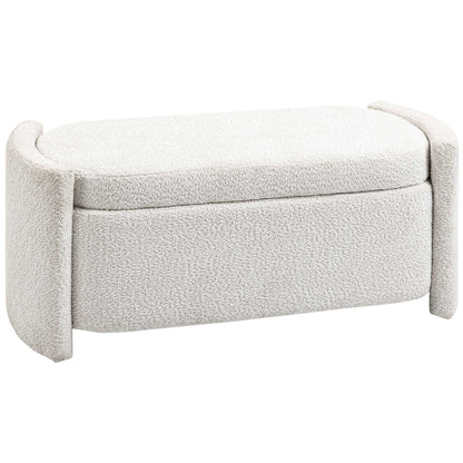 Bench, Bed Bench with Storage, Padded Bench with Lid, Teddy Velvet Look, Storage Chest, Chest Bench for Living Room, Bedroom, Cream, 105 x 44 x 45.5 cm