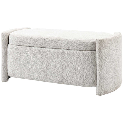 Bench, Bed Bench with Storage, Padded Bench with Lid, Teddy Velvet Look, Storage Chest, Chest Bench for Living Room, Bedroom, Cream, 105 x 44 x 45.5 cm