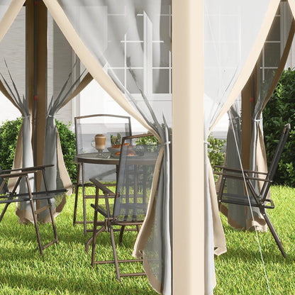 Pavilion 4x4m Waterproof Pop-up Hexagonal Foldable Pavilion, Double Roof, Garden Pavilion with 6 Side Panels, Party Tent incl. Carry Bag, for Garden, Terrace, Festival, Beige+Khaki