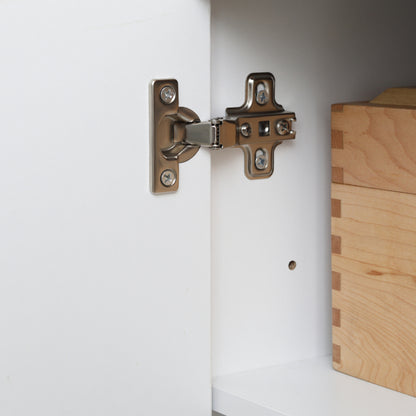 Scandinavian style freestanding storage sideboard with cupboards for Bathroom, Living Room, Kitchen, Solid Pinewood Legs - White - dim. 98L x 39W x 81.5H cm