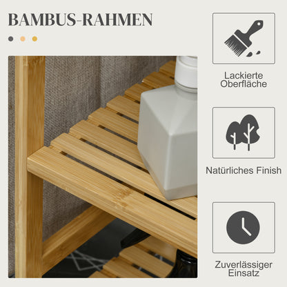 Laundry Basket 57.4 L Laundry Sorter with Ironing Board and Iron Rest, Laundry Box with 3-Tier Shelf, Extendable and Removable Bag, for Bathroom, Bamboo, Natural