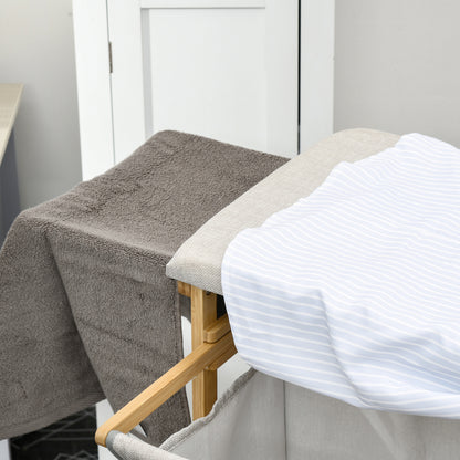 Laundry Basket 57.4 L Laundry Sorter with Ironing Board and Iron Rest, Laundry Box with 3-Tier Shelf, Extendable and Removable Bag, for Bathroom, Bamboo, Natural