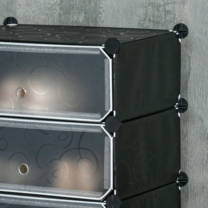 Plastic Shoe Rack Storage Shelf for 6 Pairs of Shoes Shoe Box for Hallway DIY Cube Shelf Shoe Storage Black 49 x 36.5 x 108cm