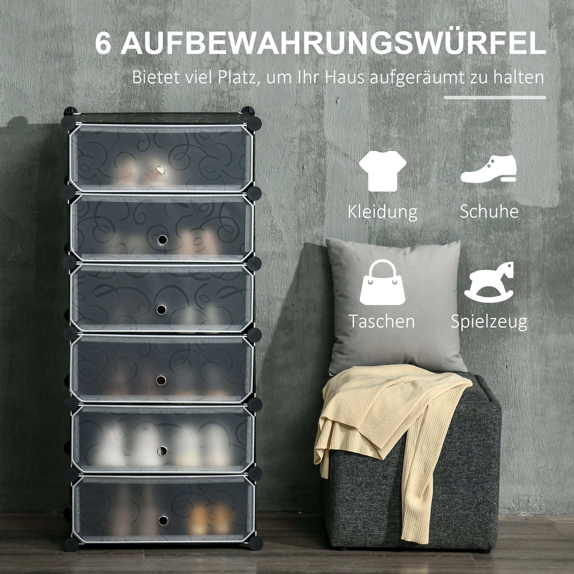 Plastic Shoe Rack Storage Shelf for 6 Pairs of Shoes Shoe Box for Hallway DIY Cube Shelf Shoe Storage Black 49 x 36.5 x 108cm