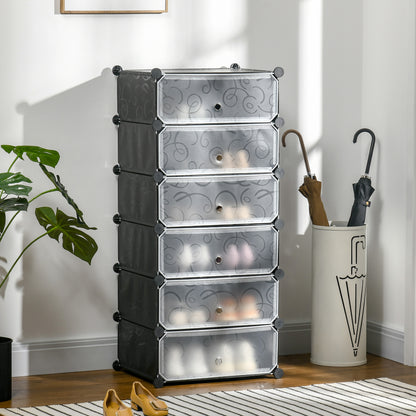 Plastic Shoe Rack Storage Shelf for 6 Pairs of Shoes Shoe Box for Hallway DIY Cube Shelf Shoe Storage Black 49 x 36.5 x 108cm