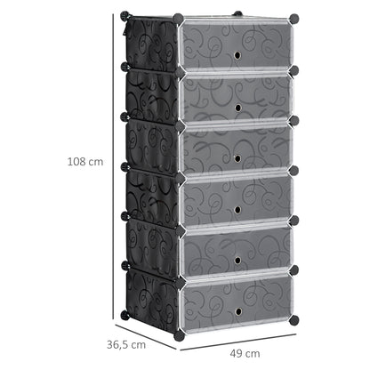 Plastic Shoe Rack Storage Shelf for 6 Pairs of Shoes Shoe Box for Hallway DIY Cube Shelf Shoe Storage Black 49 x 36.5 x 108cm