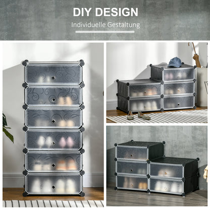 Plastic Shoe Rack Storage Shelf for 6 Pairs of Shoes Shoe Box for Hallway DIY Cube Shelf Shoe Storage Black 49 x 36.5 x 108cm