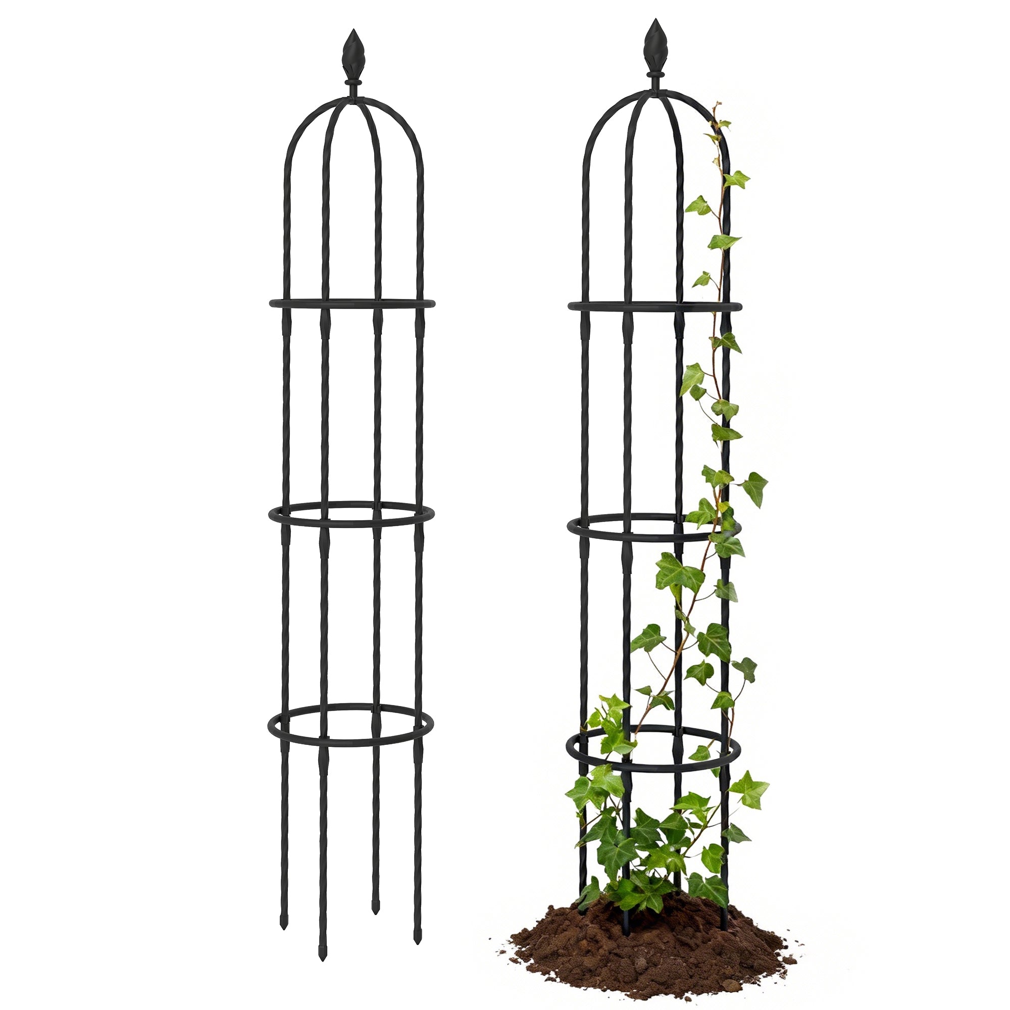 Set of 2 Steel Garden Obelisks, 174 cm Trellis Supports for Climbing Plants, Roses, Fruit & Vegetables, Decorative Outdoor Plant Supports, Black