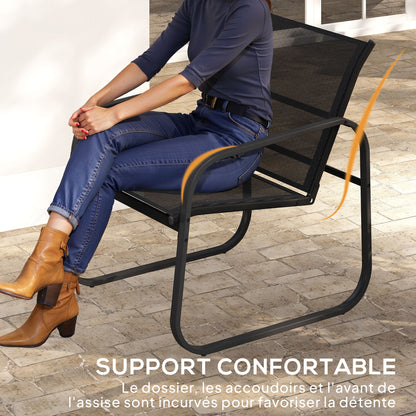 3-Piece Garden Bistro Set, Outdoor Garden Set for 2 People with 2 Mesh Chairs and Tempered Glass Coffee Table, Garden Furniture, Patio, Balcony, Veranda, Black