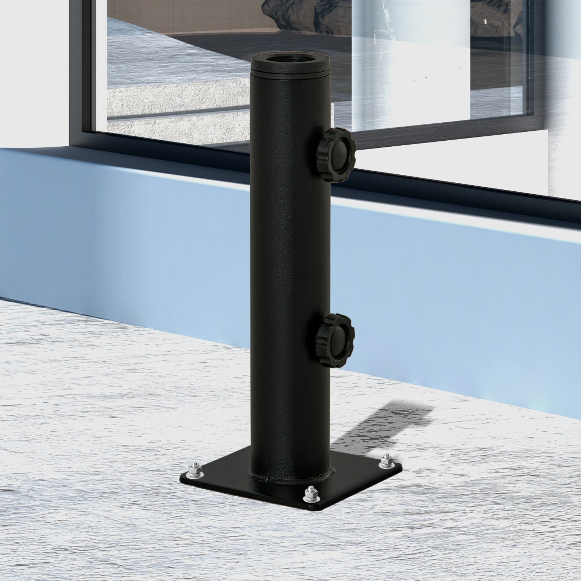 Cement Umbrella Stand with 2 Locking Buttons and 4 Expansion Screws Umbrella Base for Umbrella Pole of 34/38/48mm 12x12x30 cm Black