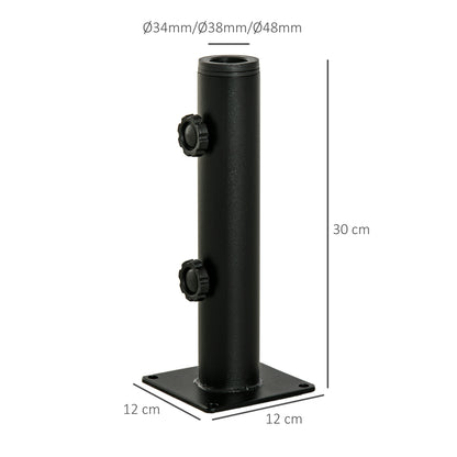 Cement Umbrella Stand with 2 Locking Buttons and 4 Expansion Screws Umbrella Base for Umbrella Pole of 34/38/48mm 12x12x30 cm Black