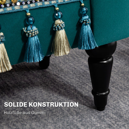 Upholstered Bench, Velvet Look, Luxury Bed Bench with Wood Legs, Hallway Bench for Bedroom, up to 150 kg Capacity, Green, 117 x 40 x 58 cm