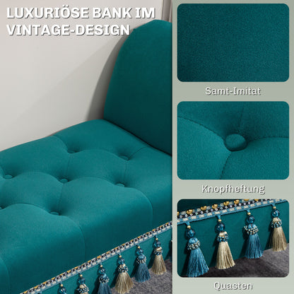 Upholstered Bench, Velvet Look, Luxury Bed Bench with Wood Legs, Hallway Bench for Bedroom, up to 150 kg Capacity, Green, 117 x 40 x 58 cm