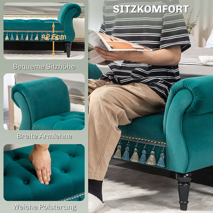 Upholstered Bench, Velvet Look, Luxury Bed Bench with Wood Legs, Hallway Bench for Bedroom, up to 150 kg Capacity, Green, 117 x 40 x 58 cm