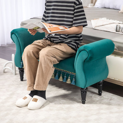 Upholstered Bench, Velvet Look, Luxury Bed Bench with Wood Legs, Hallway Bench for Bedroom, up to 150 kg Capacity, Green, 117 x 40 x 58 cm