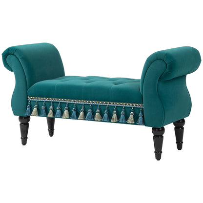 Upholstered Bench, Velvet Look, Luxury Bed Bench with Wood Legs, Hallway Bench for Bedroom, up to 150 kg Capacity, Green, 117 x 40 x 58 cm