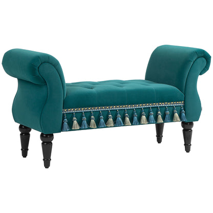 Upholstered Bench, Velvet Look, Luxury Bed Bench with Wood Legs, Hallway Bench for Bedroom, up to 150 kg Capacity, Green, 117 x 40 x 58 cm