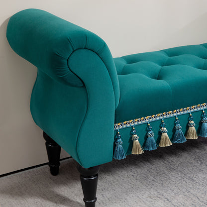 Upholstered Bench, Velvet Look, Luxury Bed Bench with Wood Legs, Hallway Bench for Bedroom, up to 150 kg Capacity, Green, 117 x 40 x 58 cm