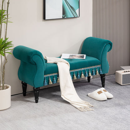 Upholstered Bench, Velvet Look, Luxury Bed Bench with Wood Legs, Hallway Bench for Bedroom, up to 150 kg Capacity, Green, 117 x 40 x 58 cm