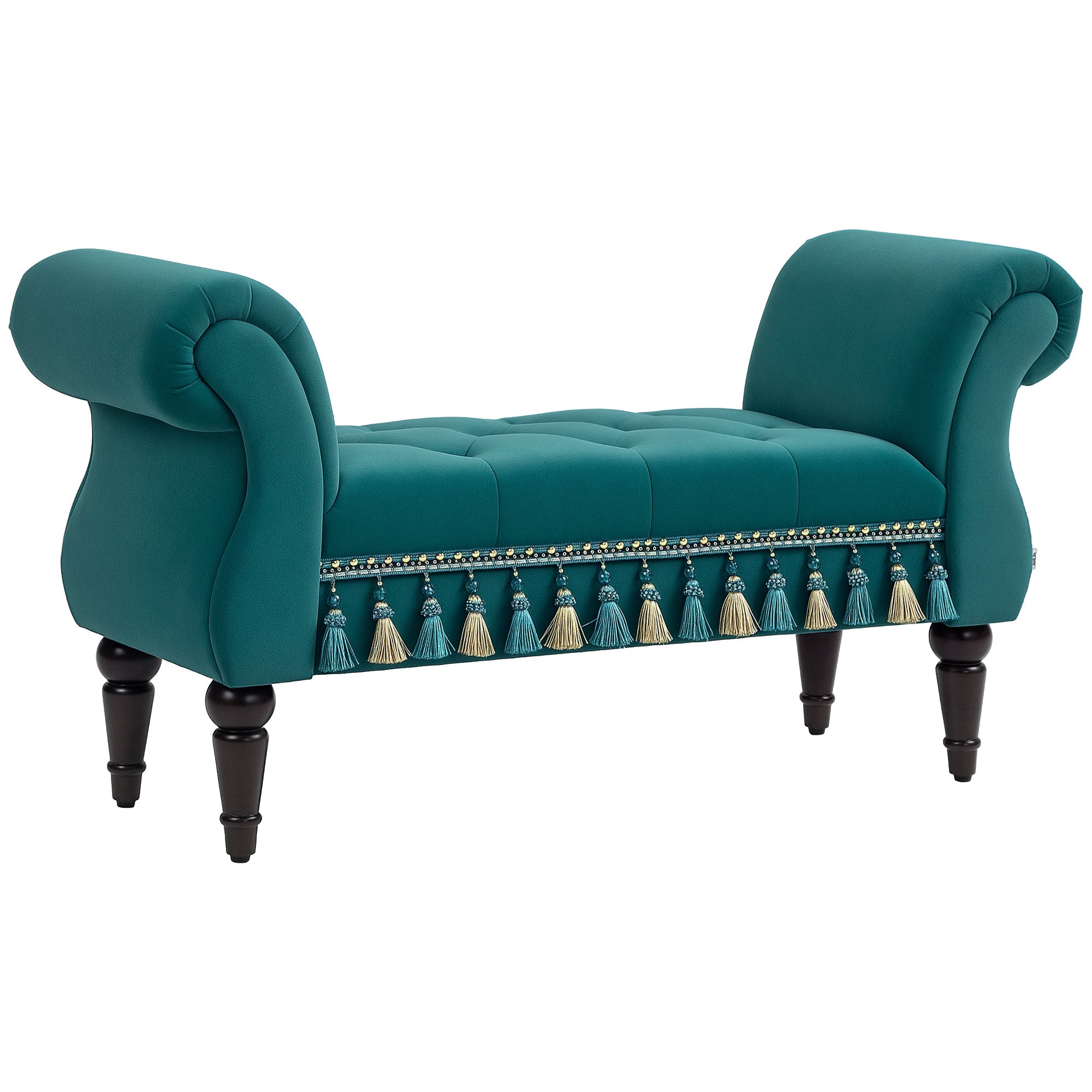 Upholstered Bench, Velvet Look, Luxury Bed Bench with Wood Legs, Hallway Bench for Bedroom, up to 150 kg Capacity, Green, 117 x 40 x 58 cm