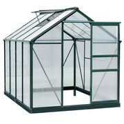 Greenhouse Aluminium Greenhouse with Roof Window Door 190 x 252 x 201 cm Plant House with Foundation Walk-In Tomato Greenhouse Weather-Resistant Polycarbonate Green+Transparent