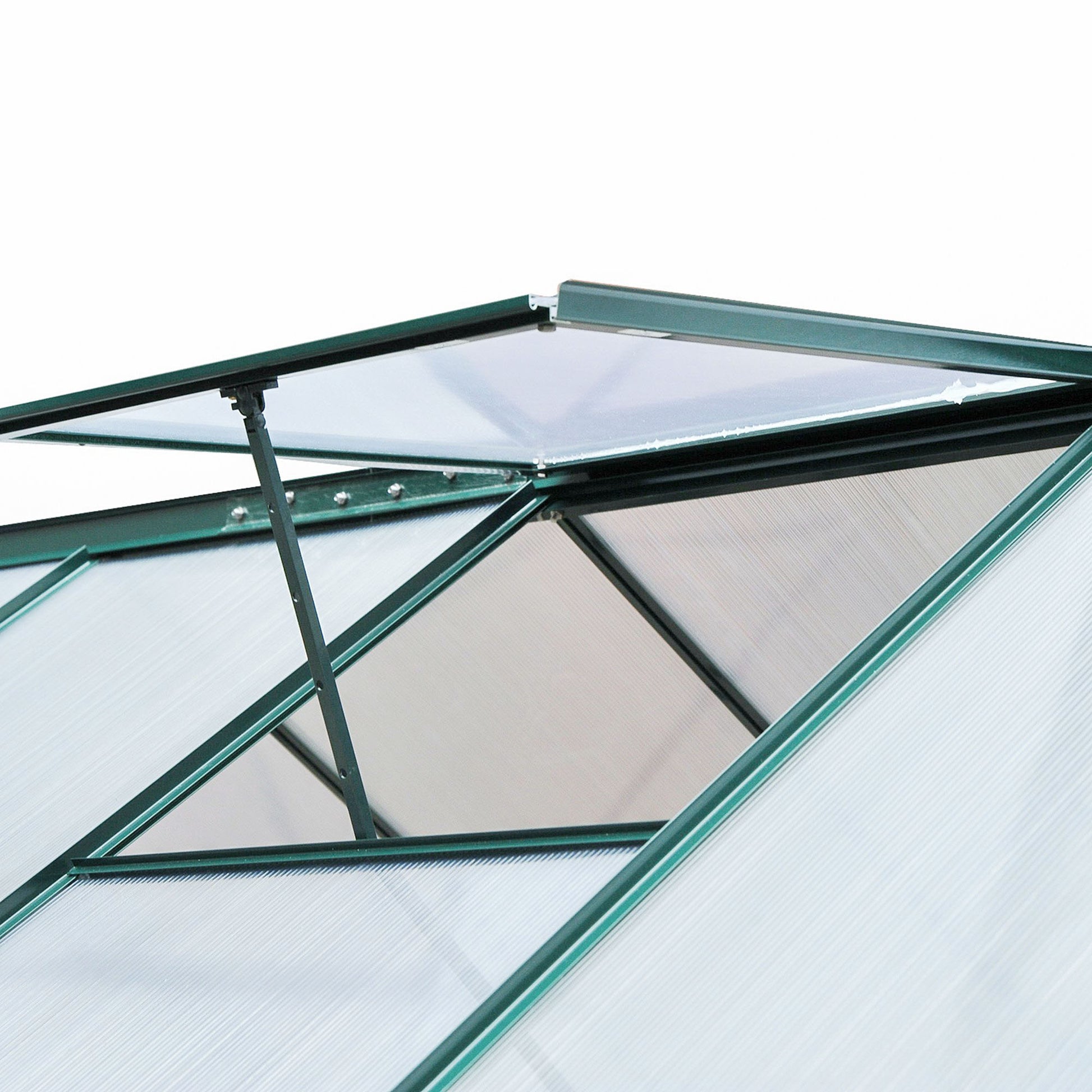 Greenhouse Aluminium Greenhouse with Roof Window Door 190 x 252 x 201 cm Plant House with Foundation Walk-In Tomato Greenhouse Weather-Resistant Polycarbonate Green+Transparent