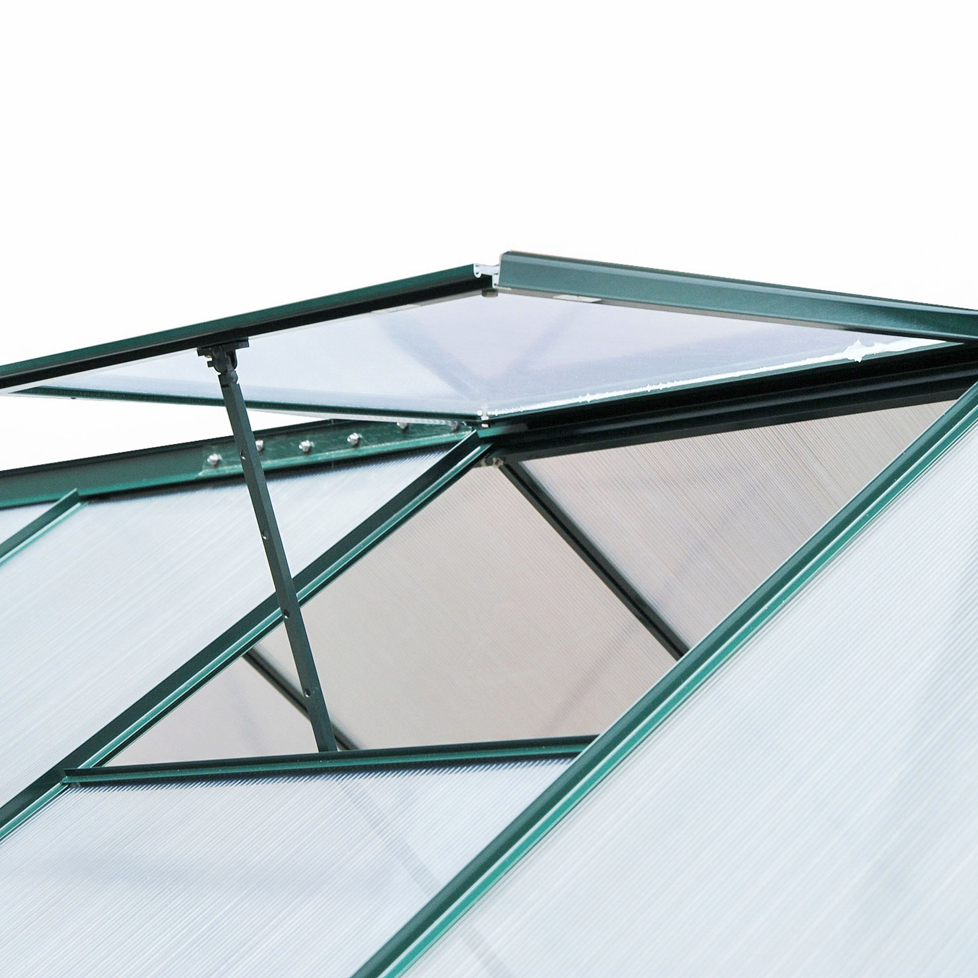 Greenhouse Aluminium Greenhouse with Roof Window Door 190 x 252 x 201 cm Plant House with Foundation Walk-In Tomato Greenhouse Weather-Resistant Polycarbonate Green+Transparent