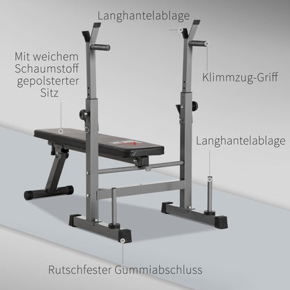 Adjustable Weight Bench, Foldable Training Bench with Barbell Rack, Home Fitness Bench, Steel, Black+Gray