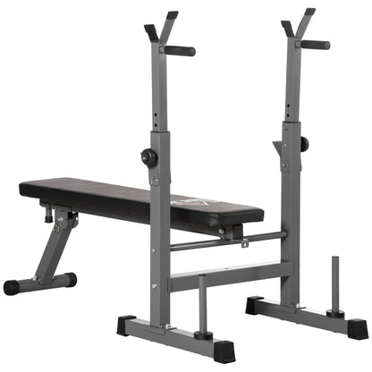 Adjustable Weight Bench, Foldable Training Bench with Barbell Rack, Home Fitness Bench, Steel, Black+Gray