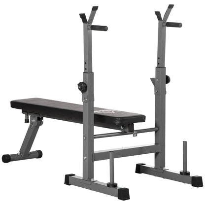 Adjustable Weight Bench, Foldable Training Bench with Barbell Rack, Home Fitness Bench, Steel, Black+Gray