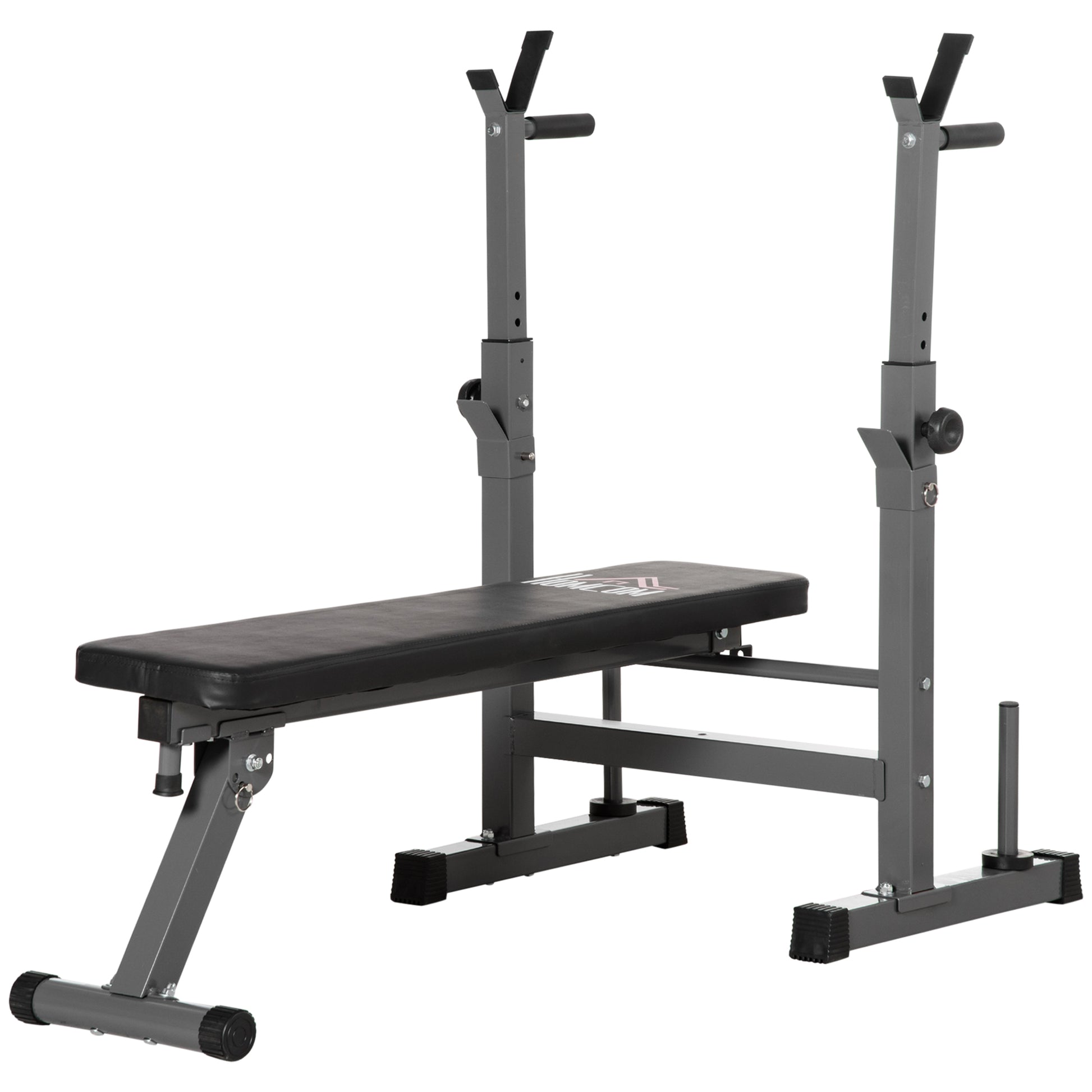 Adjustable Weight Bench, Foldable Training Bench with Barbell Rack, Home Fitness Bench, Steel, Black+Gray