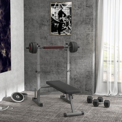 Adjustable Weight Bench, Foldable Training Bench with Barbell Rack, Home Fitness Bench, Steel, Black+Gray