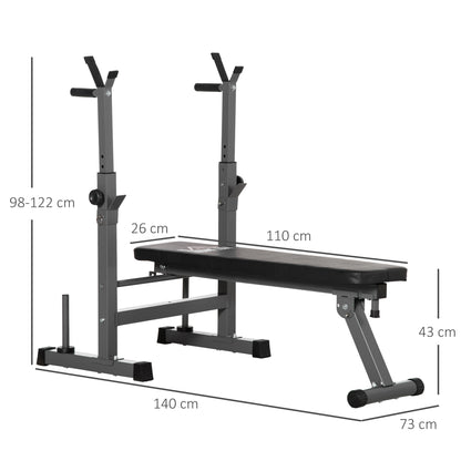 Adjustable Weight Bench, Foldable Training Bench with Barbell Rack, Home Fitness Bench, Steel, Black+Gray