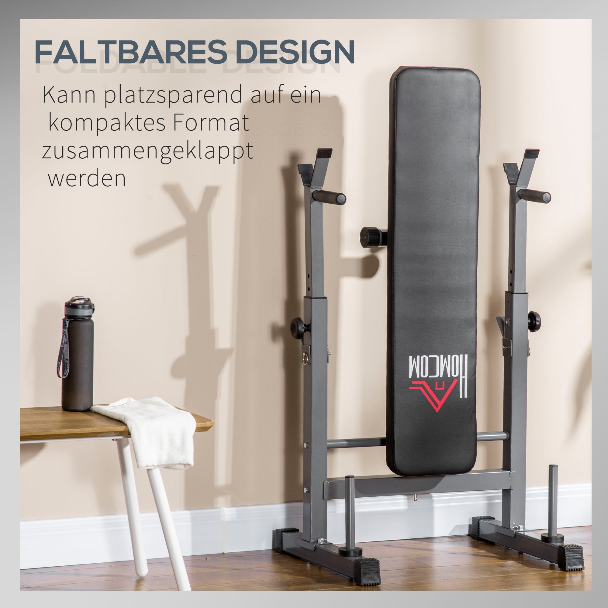 Adjustable Weight Bench, Foldable Training Bench with Barbell Rack, Home Fitness Bench, Steel, Black+Gray