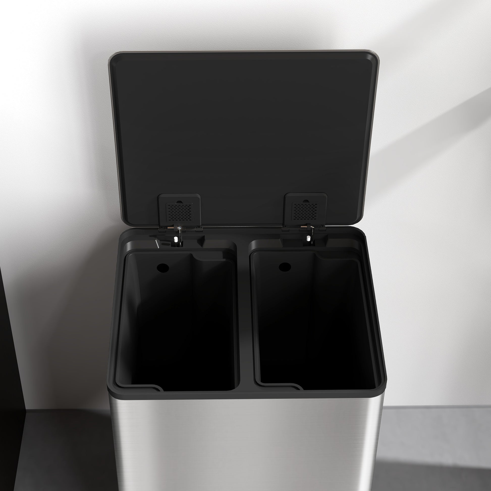 2 Compartment 15L Kitchen Pedal Trash Can with Soft-Close Lid, Stainless Steel and PP, 41.8x36.7x44 cm, Silver