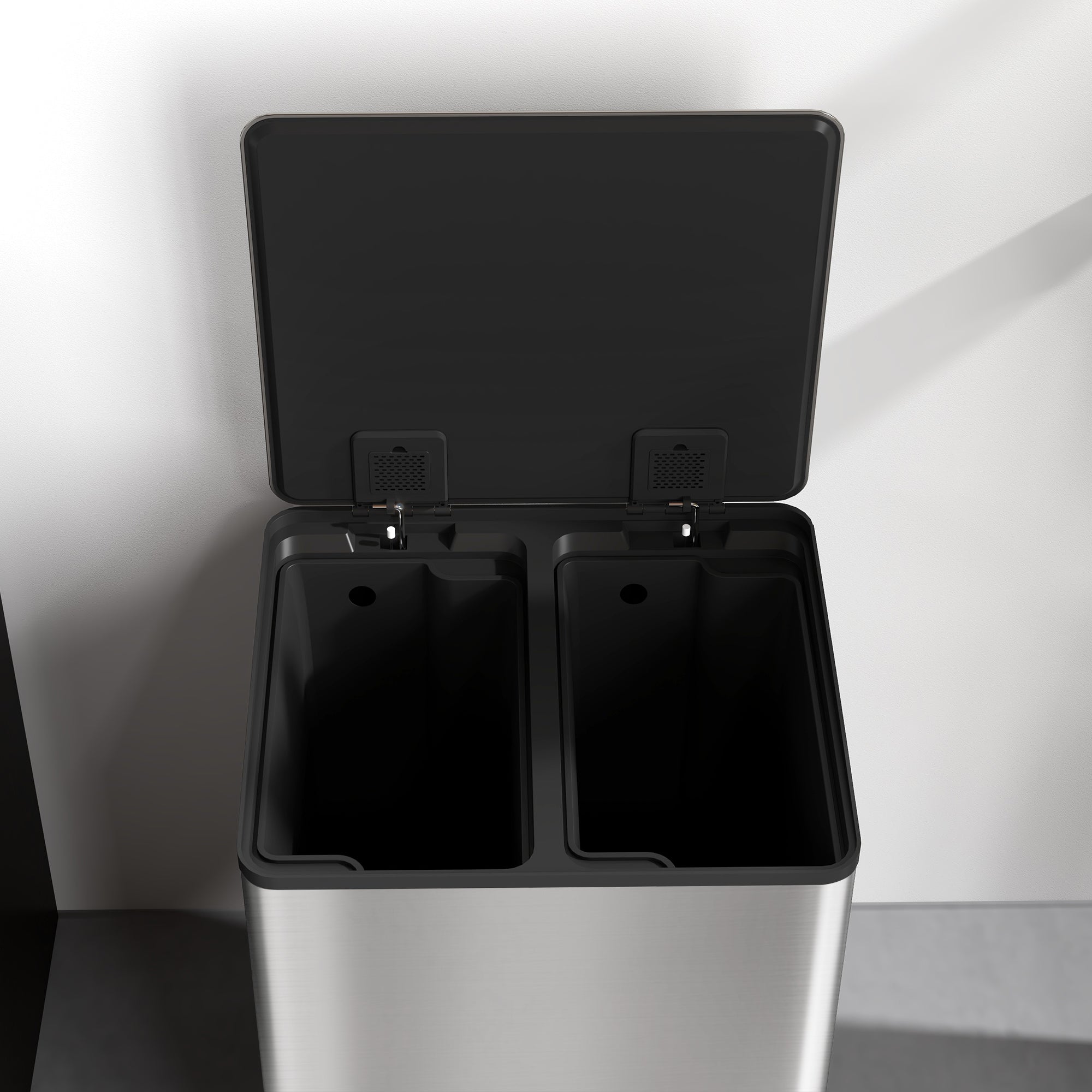 2 Compartment 15L Kitchen Pedal Trash Can with Soft-Close Lid, Stainless Steel and PP, 41.8x36.7x44 cm, Silver